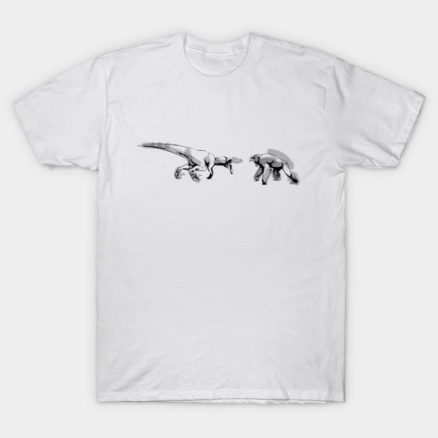 Chimp vs Raptor T-Shirt by jmerril2